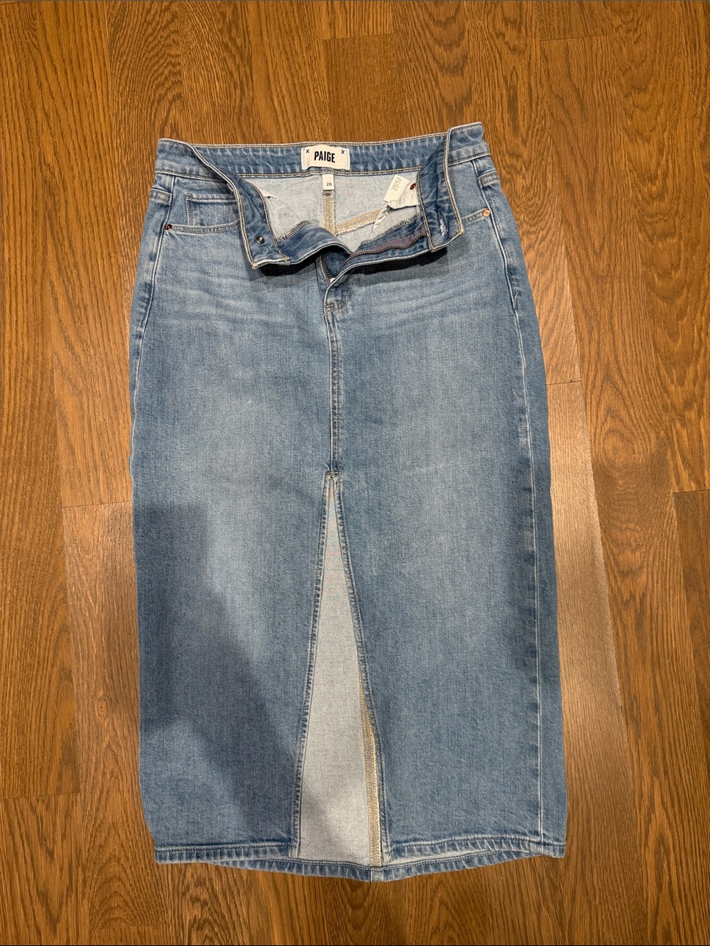 PAIGE Medium Blue Straight-Leg Denim Skirt with Front Slit